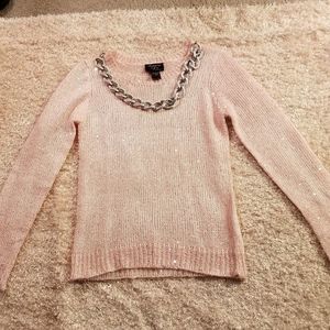 Hooked Up Pink Sweater sparkly Sequins Size Junior M